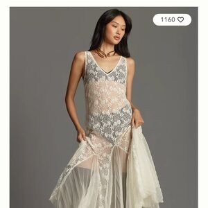 Cream and Gray Maxi Dress with Lace Details